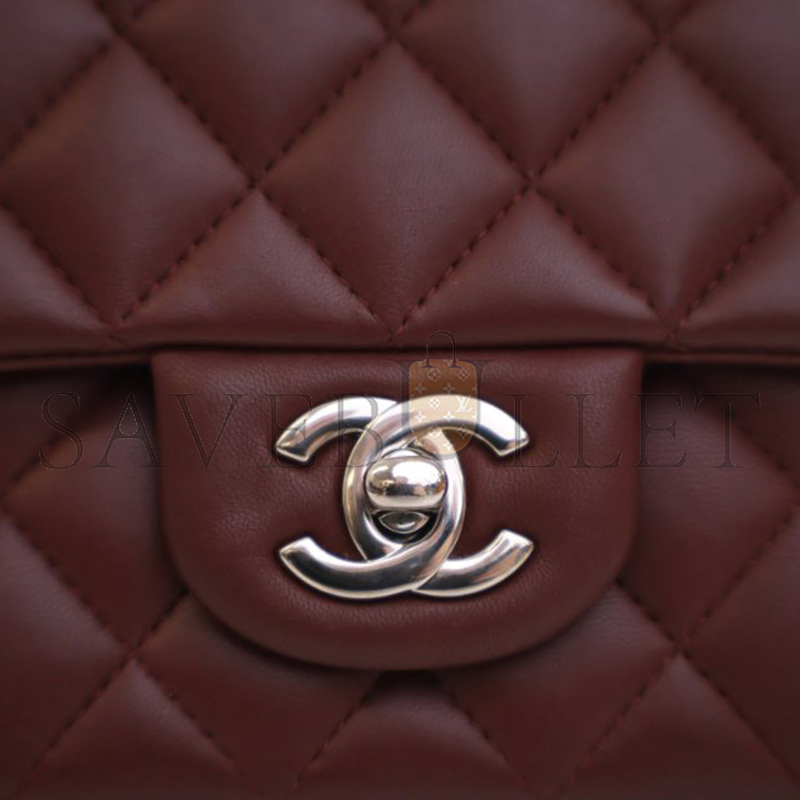 CHANEL MINI CLASSIC FLAP BAG BURGUNDY LAMBSKIN A01116 (20*13*6cm)